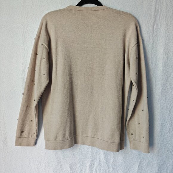 BRUNELLO CUCINELLI 100% Cashmere Embellished Knit Sweater with Beads Beige Large - Picture 10 of 10